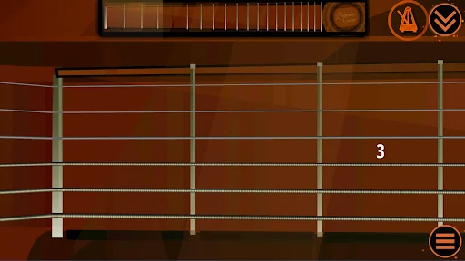Acoustic guitar fretboard close-up showing fret lines, position number 3, and finger placement guide