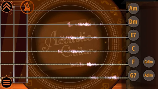 Acoustic guitar displaying sound waveforms across strings showing real-time audio playback visualization