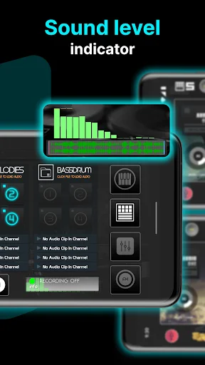 Sound level indicator display with green audio meters and channel controls for monitoring AmaPiano beat production