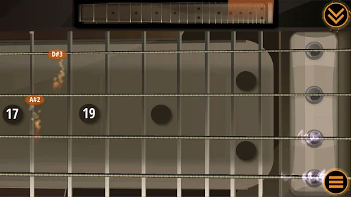 Bass Guitar Funk zoomed fretboard showing numbered fret positions with note indicators