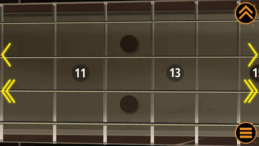 Bass Guitar Funk navigable fretboard with numbered frets and directional arrow controls