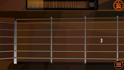 Guitar fretboard detailed view showing playable strings and frets with fret number 3 highlighted for music selection