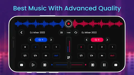 Advanced DJ mixer controls with pitch and BPM adjustment knobs for professional music mixing and track tempo control