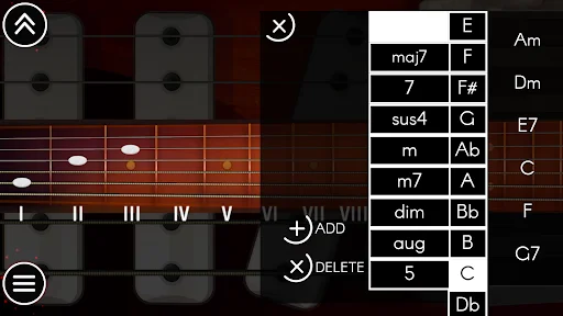 Chord progression sequencer with Roman numeral input and chord variation library selection menu