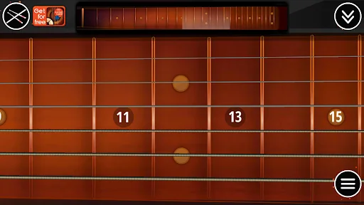 Interactive fretboard layout with dots indicating playable positions and fret numbers 11, 13, 15