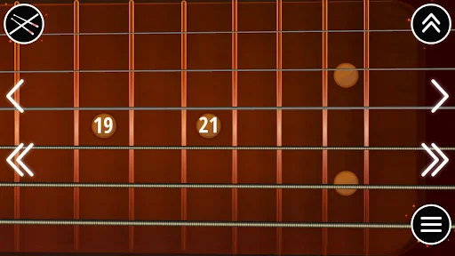 Fretboard navigation interface with left and right scroll arrows to browse different fret positions
