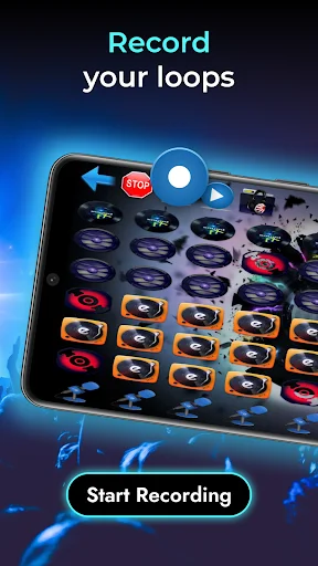 Record your loops feature showing beat pad interface with Start Recording button for creating custom DJ music mixes
