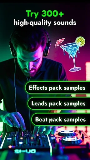 DJ app featuring 300+ high-quality sounds with effects, leads, and beat pack samples for electronic trance mixing