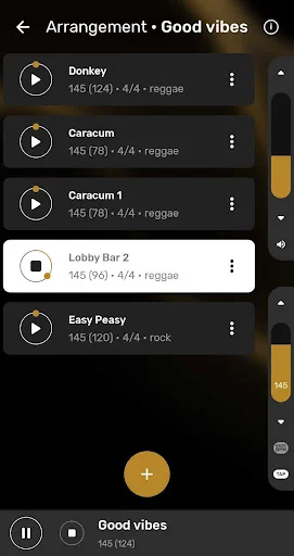 Good vibes arrangement showing selected drum loops with tempo, BPM, and genre details