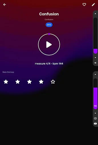 Drum loop detail for 'Confusion' with genre, play control, and 4-star rating