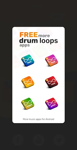 Free alternative drum loops apps promotion screen showing colorful app icons with similar Latino beat and rhythm music software for Android devices