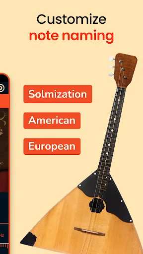 Customize note naming settings screen with Solmization, American, and European naming system options