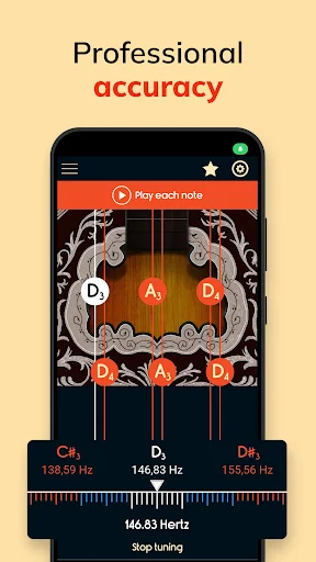Professional bouzouki tuner displaying precise frequency readings and accurate pitch measurement interface