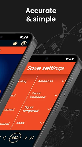 Trombone tuner app settings menu showing temperament options including American, tenor trombone, and equal tempered