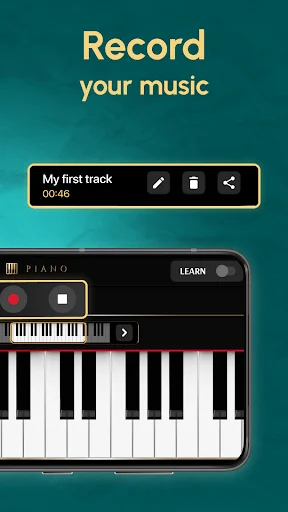 Record your music feature with My first track recording and virtual piano keyboard in Mozart piano learning app
