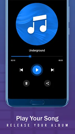 Music player interface with Underground track playing, showing playback controls and album release features
