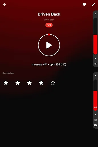 Drum loop detail page with play button, 4/4 tempo info, and 4.5 star rating