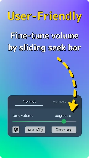 User-friendly volume control interface with fine-tune slider for precise audio adjustment and degree settings